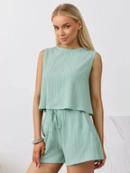 Textured Round Neck Tank Shorts Set (27)