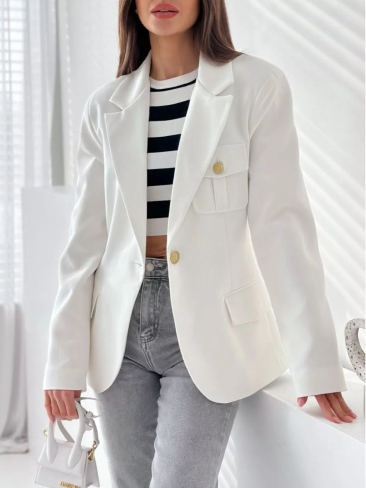 Lapel Collar One Button Blazer (11)