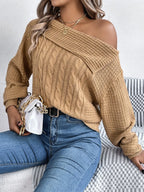 Cable-knit One Shoulder Long Sleeve Sweater (6)