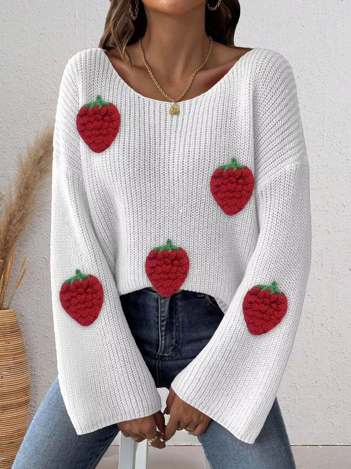 Strawberry Applique Oversized Sweater (2)