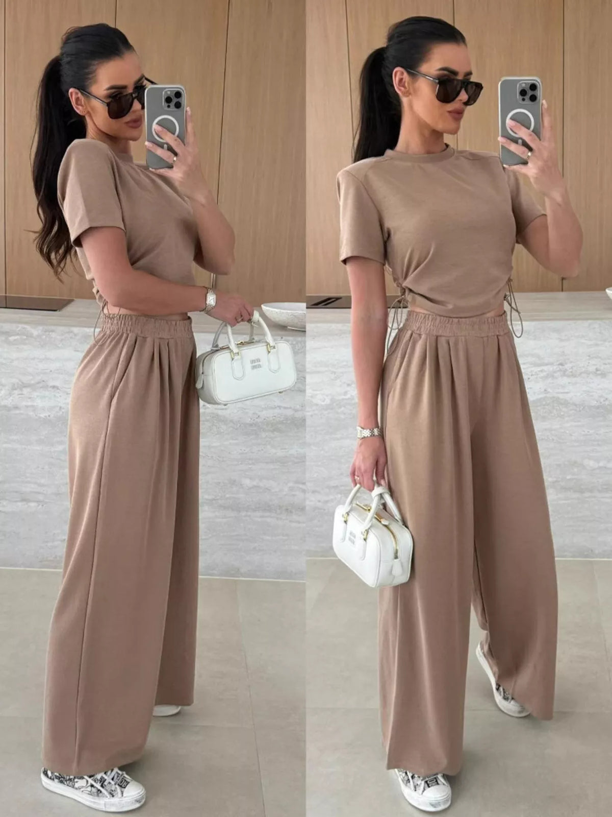 Drawstring Crop Top Wide-leg Pants Set (14)