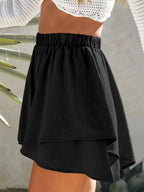 High-waisted Elastic Waistband Layered Shorts (6)