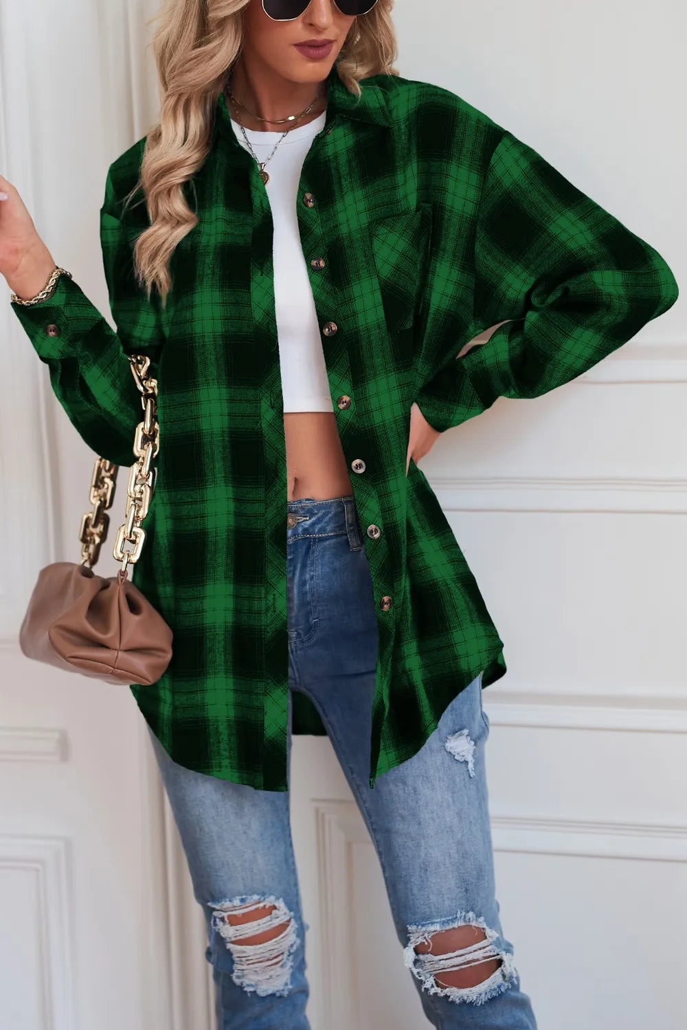 Plaid Button Up Dropped Shoulder Outerwear (15)