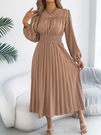 Smocked Pleated Long Sleeve Midi Dress (4)
