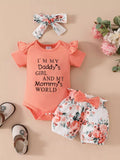 Children's Ruffled Bodysuit Floral Shorts Set Headband