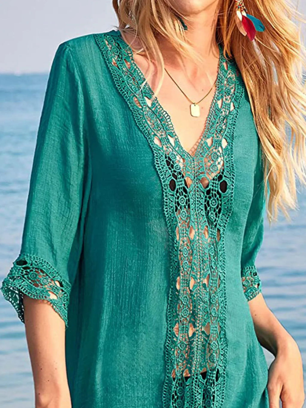 Lace Trim V-neck Cover-up (12)