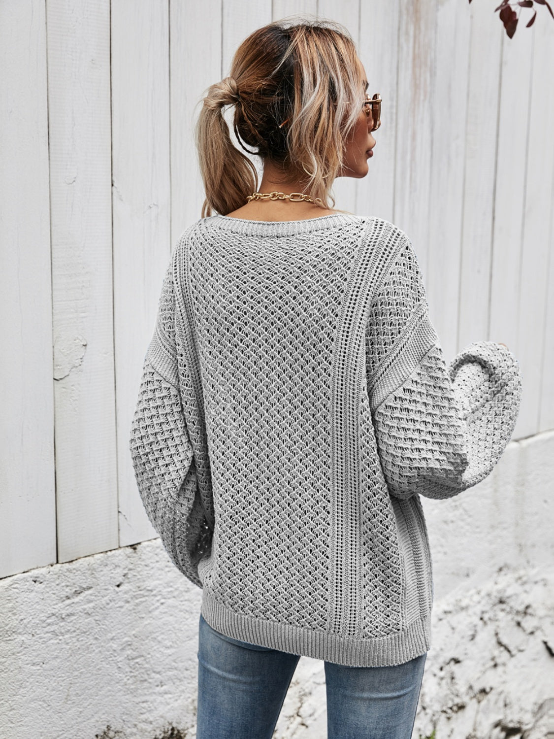 V-neck Dropped Shoulder Sweater (2)