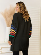 Striped Open Front Dropped Shoulder Cardigan (12)