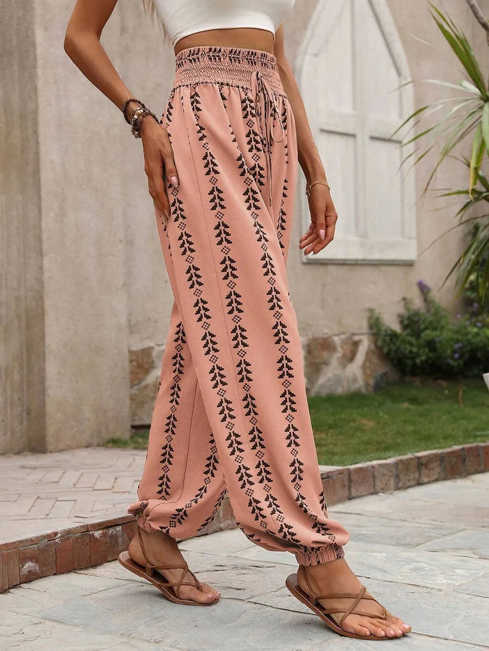 Tied Printed High Waist Pants (16)