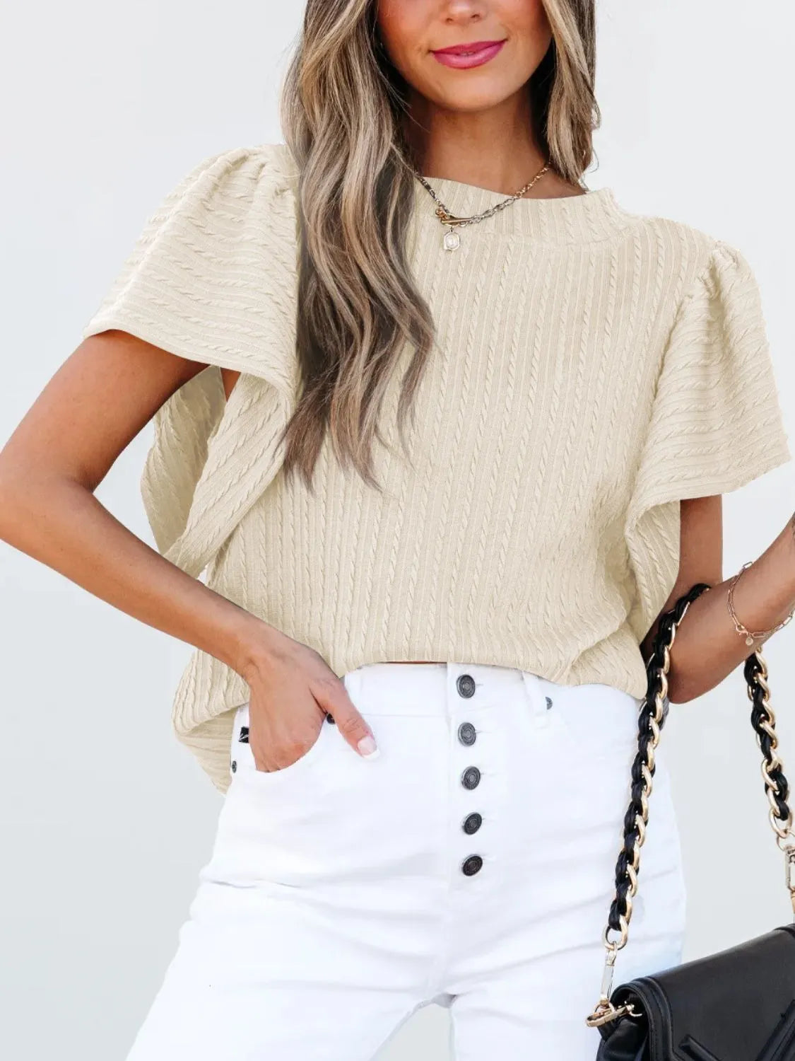 Round Neck Ruffle Sleeve Top (9)