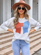 Bow Round Neck Dropped Shoulder Sweater (4)
