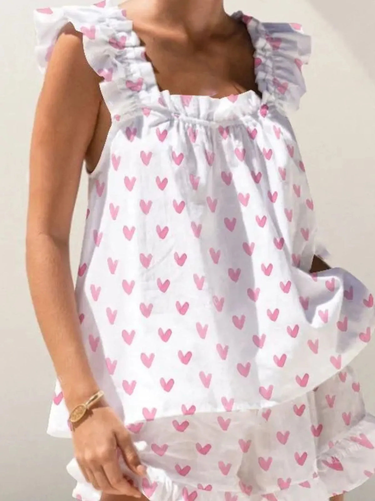 Ruffled Striped Tank Shorts Set (10)