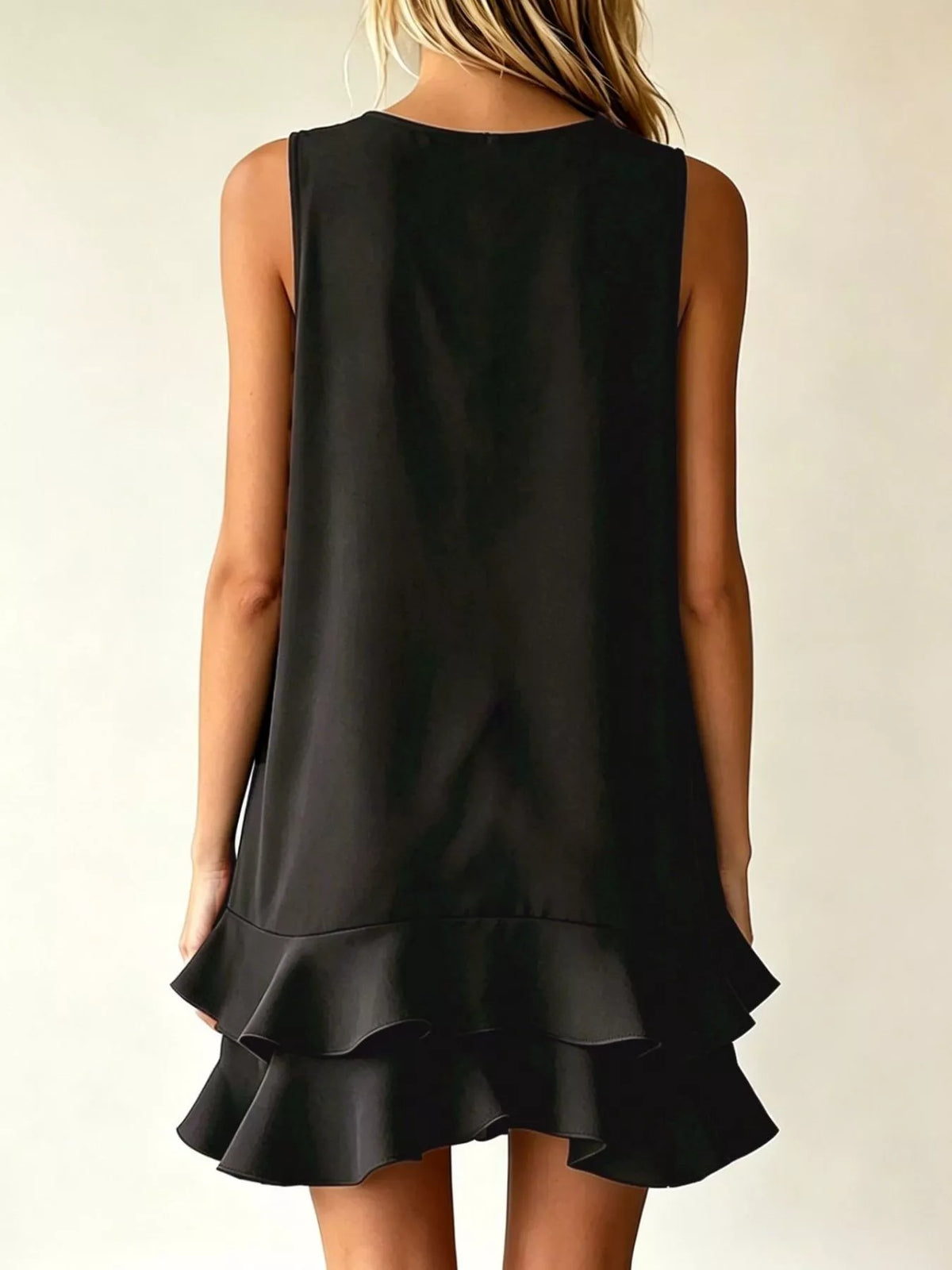 Full Size Sleeveless V-neck Tiered Ruffle Mini Dress Plus (4)