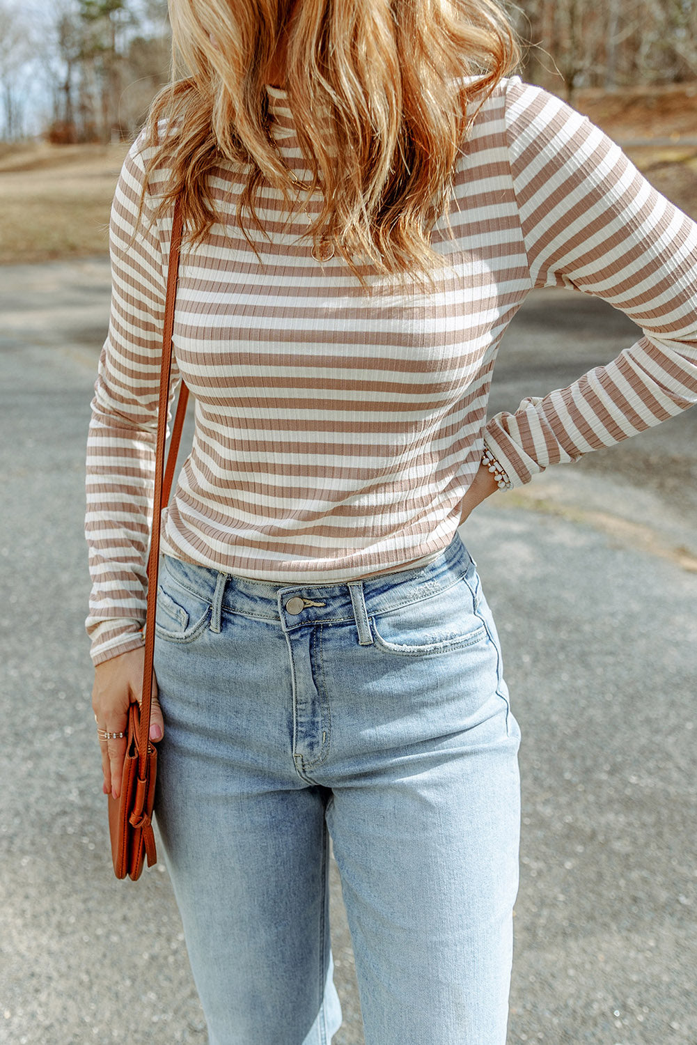 Striped Mock Neck Long Sleeve Top (5)