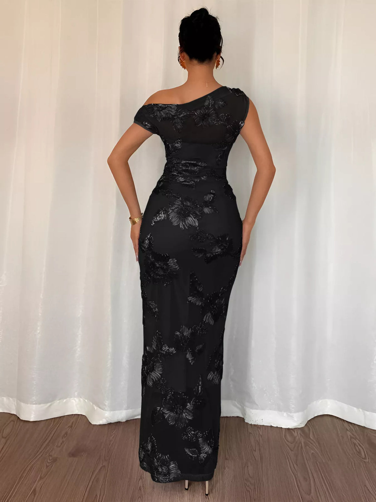 Embroidered One Shoulder Maxi Dress (6)