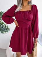 Tied Square Neck Balloon Sleeve Dress (4)