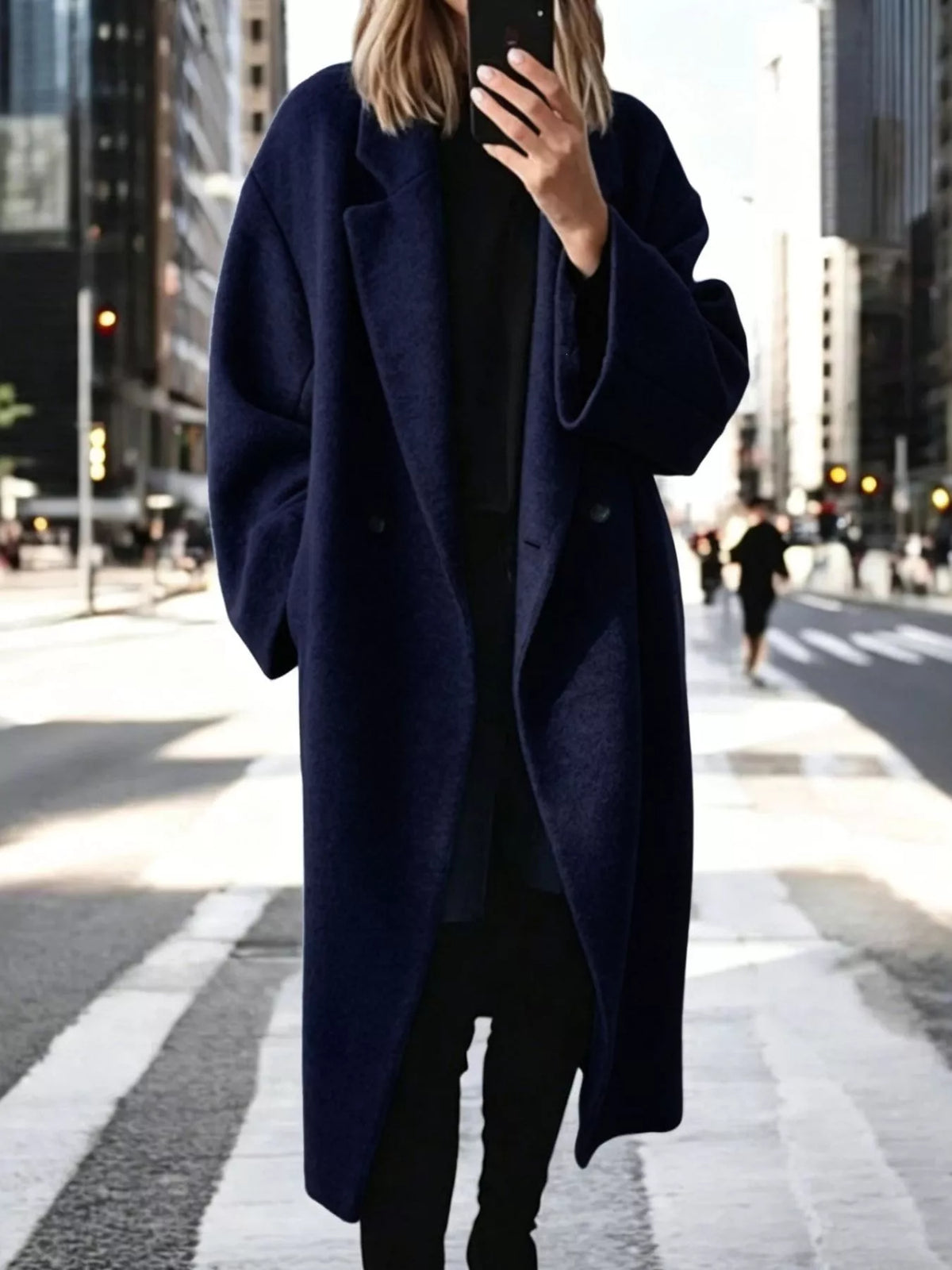 Full Size Lapel Collar Wool Blend Longline Coat Plus (10)
