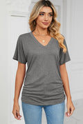 Ruched V-neck Short Sleeve T-shirt
