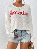 Letter Round Neck Long Sleeve Sweater (6)