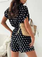 Polka Dot Button Up Shirt Shorts Set (2)