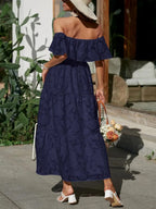 Ruched Off Shoulder Short Sleeve Midi Dress (8)