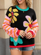 Floral Striped Crew Neck Sweater (9)