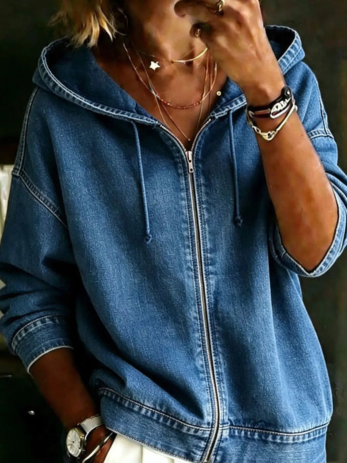 Full Size Zip-up Dropped Shoulder Hoodie Plus (6)