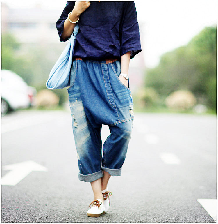 Baggy Pants Big Crotch Loose Hole Irregularly Slimming photo 5