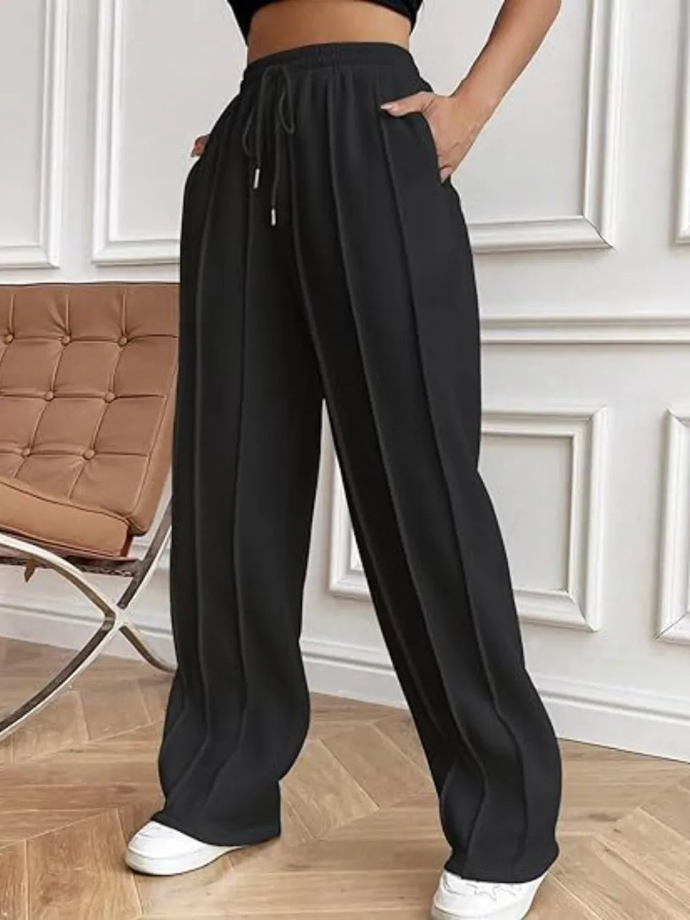 Drawstring Wide Leg Pants Pockets (14)