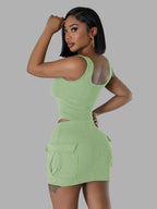 Ribbed Knit Bodysuit Drawstring Skirt Set (8)