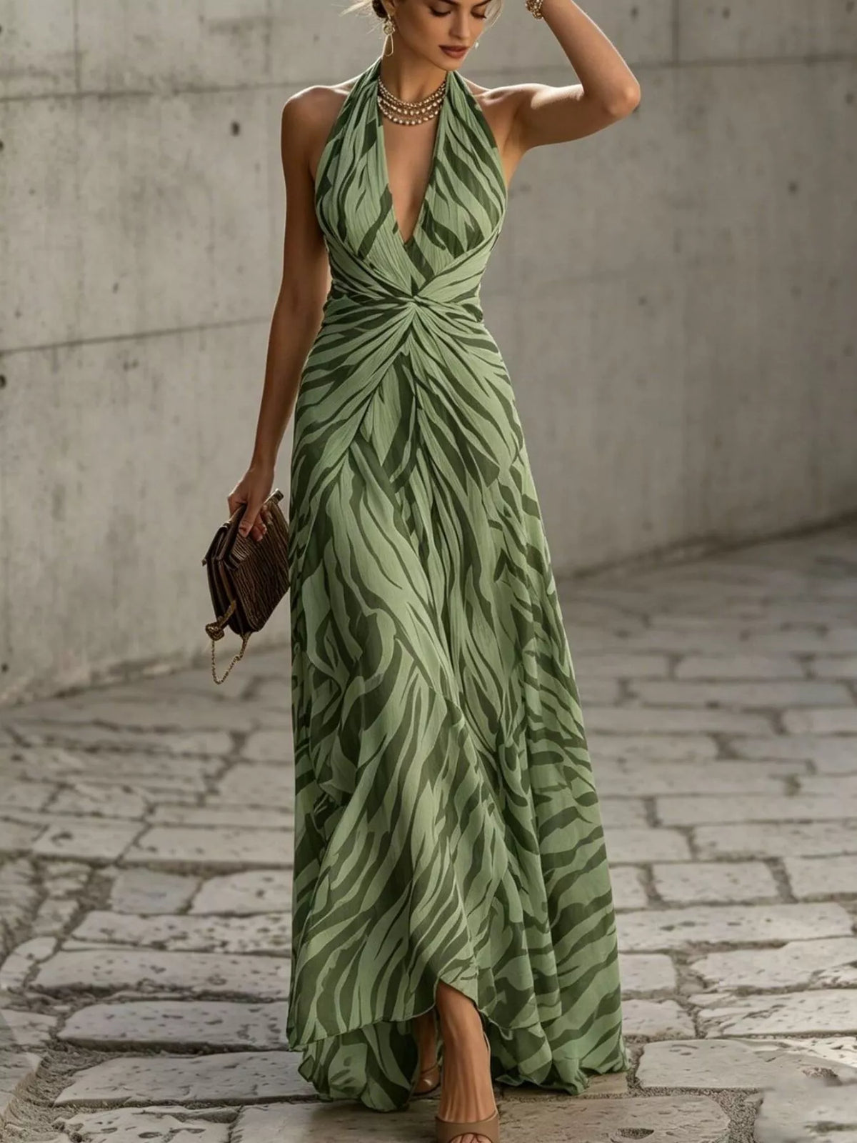 Halter Neck Ruched Maxi Dress (4)