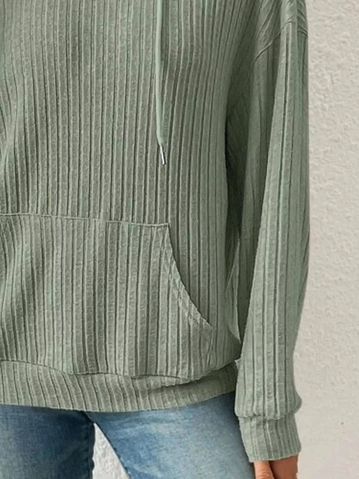 Ribbed Knit Long Sleeve Drawstring Hoodie (12)