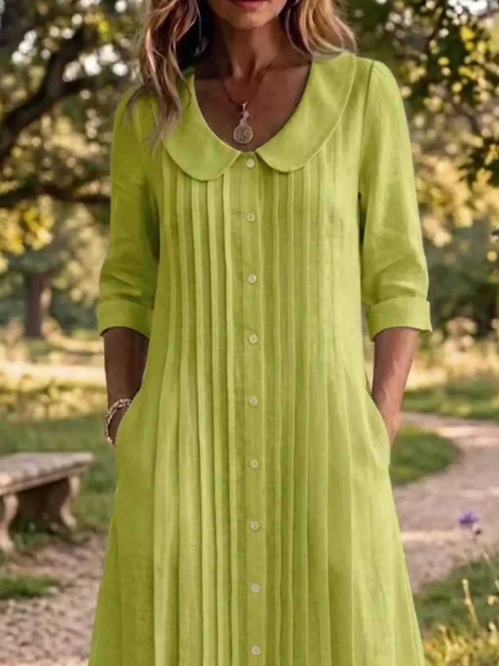 Full Size Peter Pan Collar Button Down Dress Plus (6)