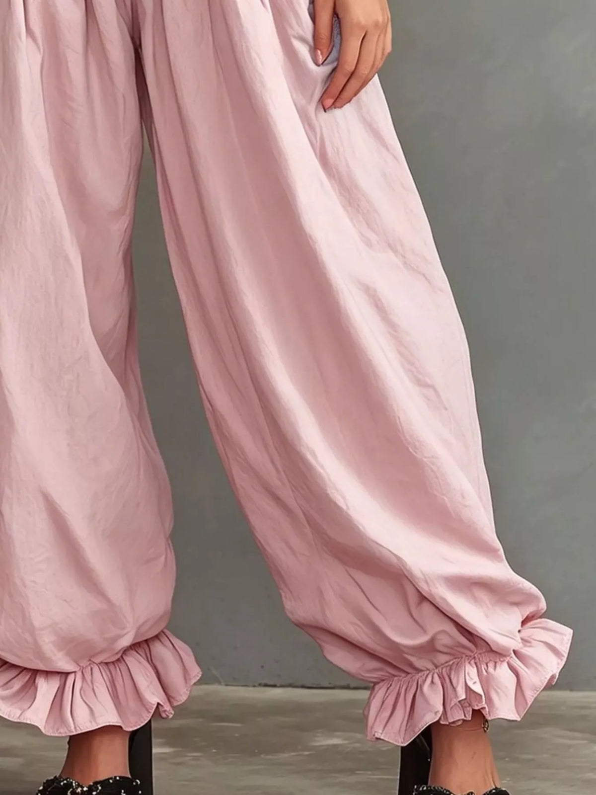 Full Size Smocked Ruffle Hem Wide Leg Pants Plus (5)