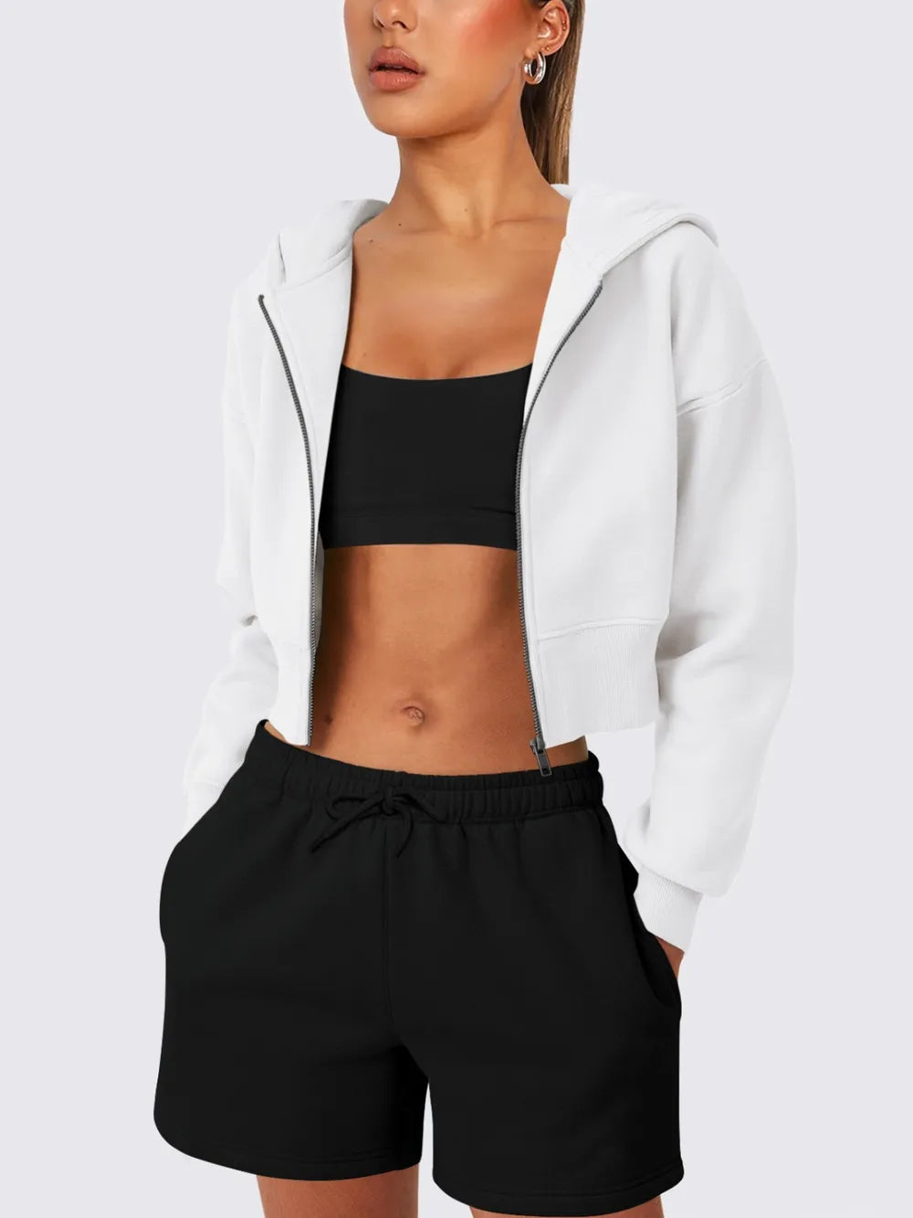 Zip Up Long Sleeve Hooded Cropped Jacket (19)