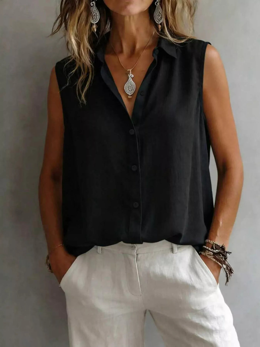Sleeveless Button-down Shirt (9)