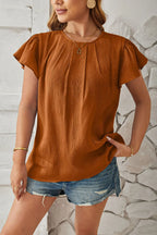 Round Neck Keyhole Cap Sleeve T-shirt (8)