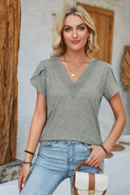 V-neck Petal Sleeve T-shirt (19)