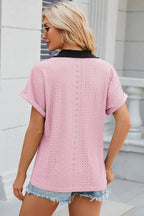 Eyelet Johnny Collar Short Sleeve T-shirt (16)