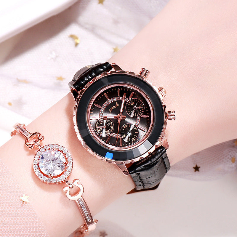 Green Leather Strap Belt Calendar Watch photo 2