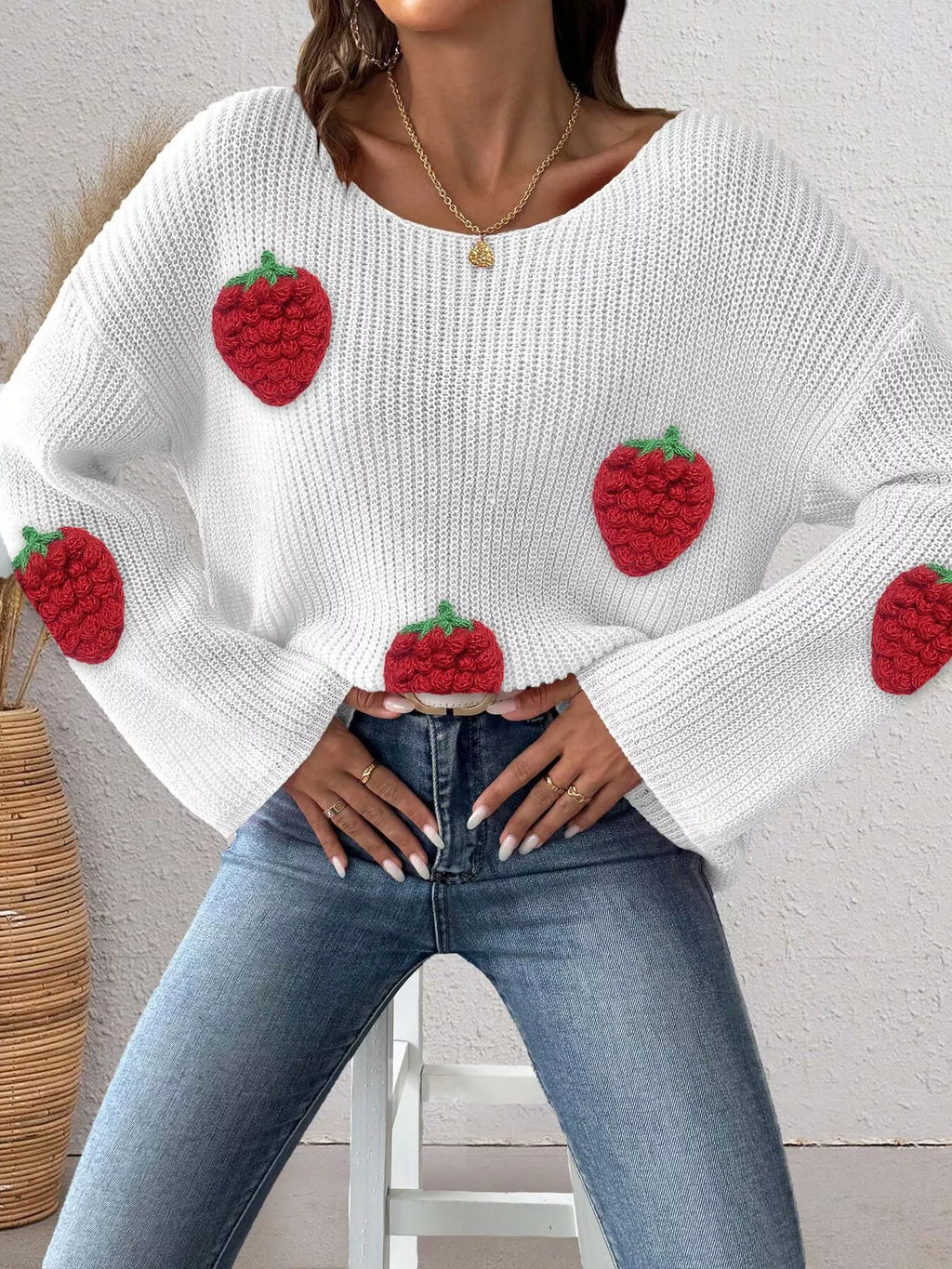 Strawberry Applique Oversized Sweater (3)