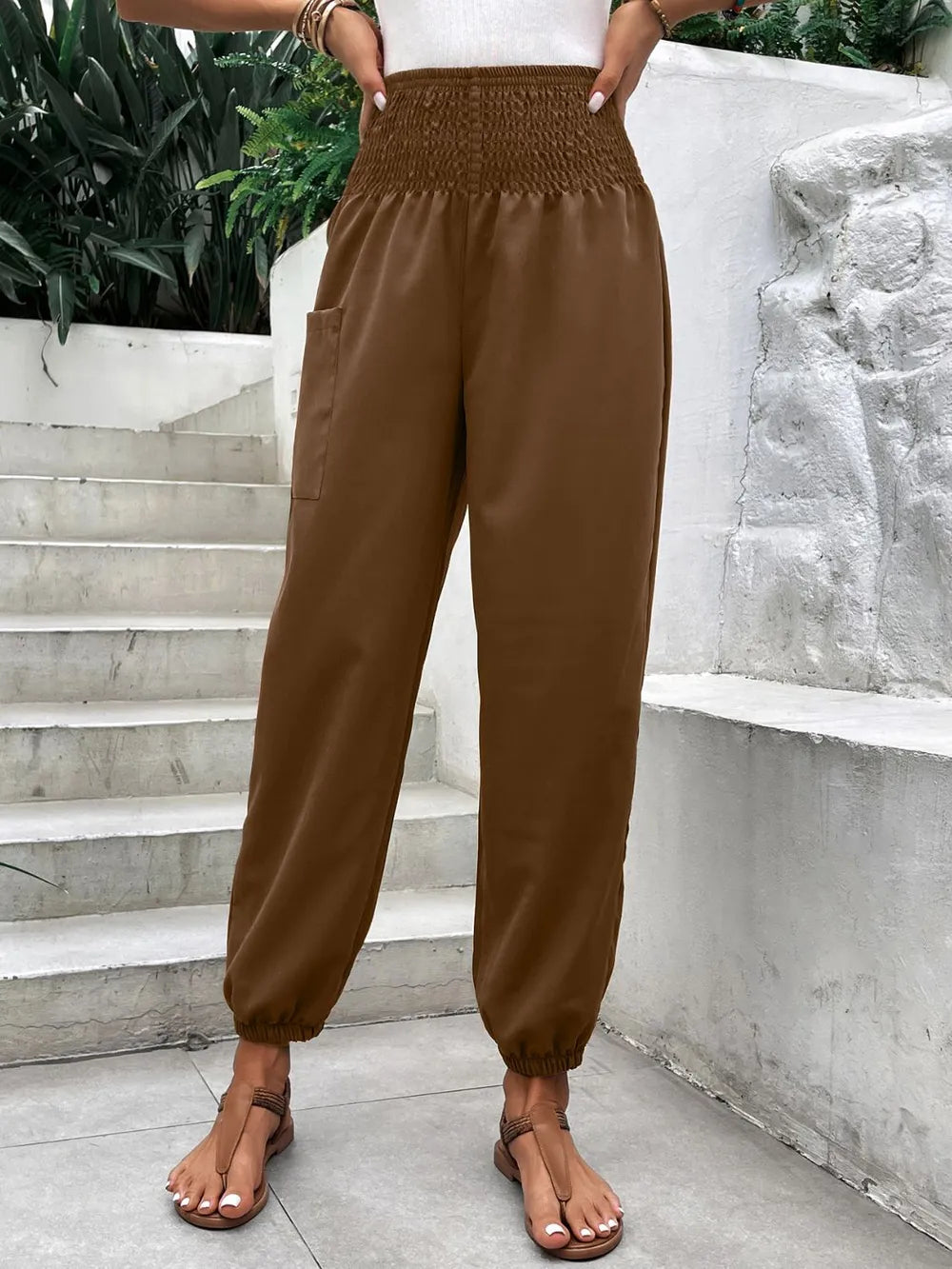 Smocked High Rise Joggers Pockets (8)