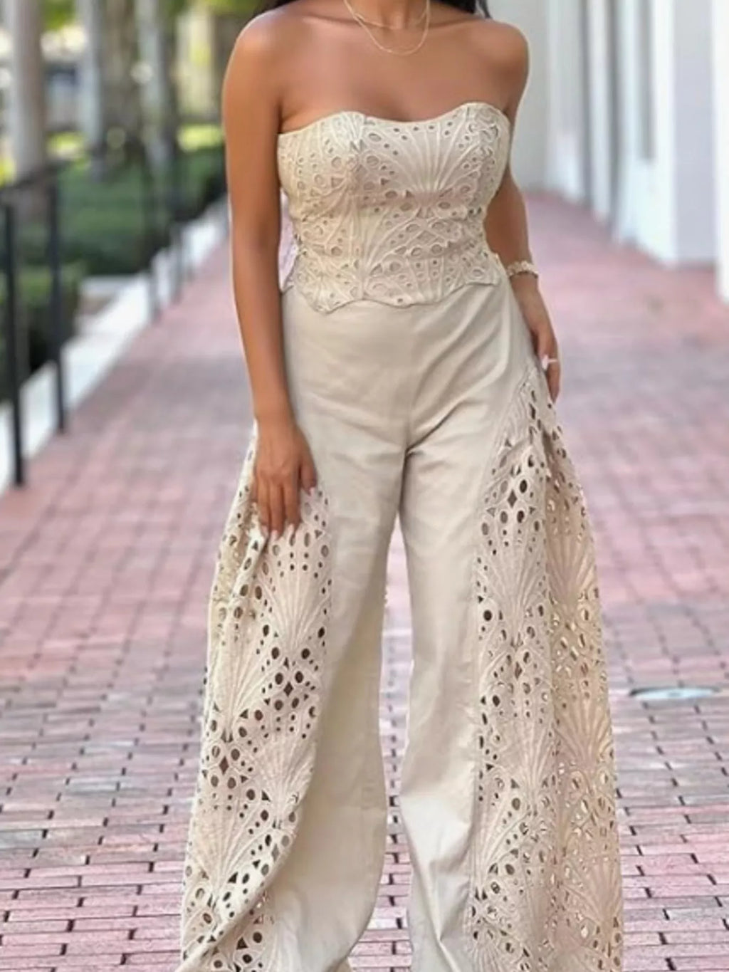 Hollow-out Tube Top Pants Two-piece Set (7)