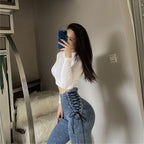 Cross Lace-up Waist-controlled Jeans on Both Sides photo 4