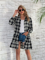 Ruffle Hem Plaid Button Down Long Sleeve Dress (10)