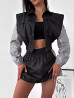 Color-block Cropped Jacket Skort Set (7)