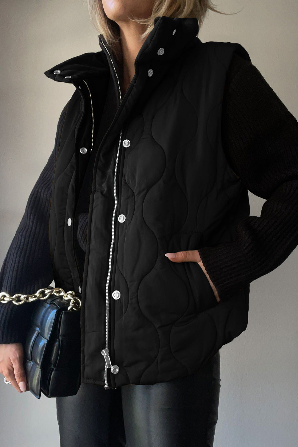 Collared Neck Vest Pockets