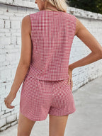 Gingham Print Tie Front Top Shorts Set (12)
