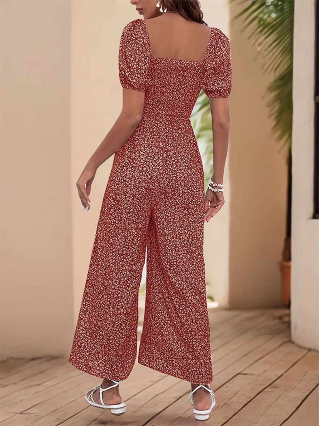 Printed Square Neck Puff Sleeve Jumpsuit (14)