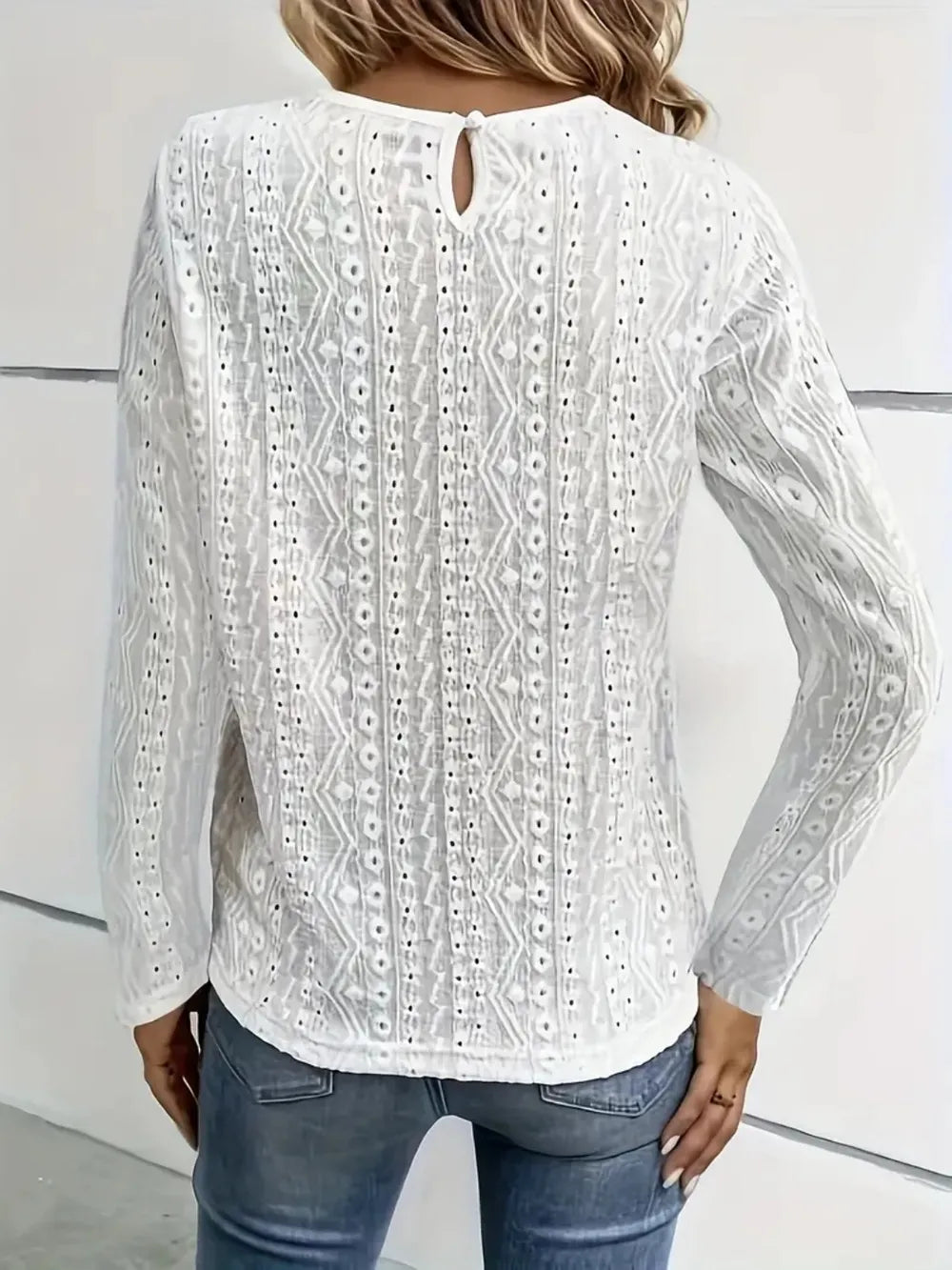 Lace Eyelet Long Sleeve Top (2)
